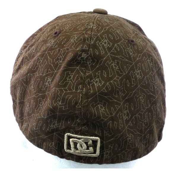 DC Shoes All Over Logo Graphics Brown Flexfit Cap L-XL - Picture 3 of 11